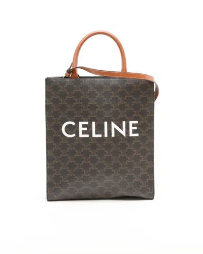 Celine Céline Small Triomphe Vertical Cabas Tote Bag In Brown