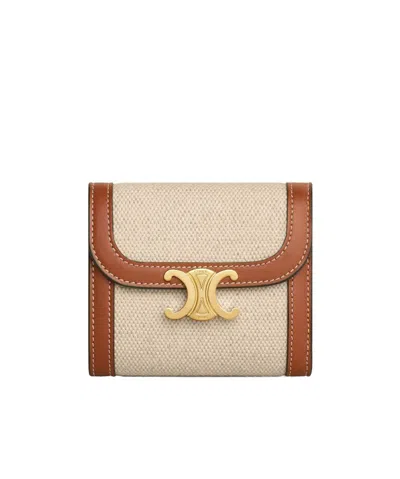 Celine Small Triomphe Wallet In Nude