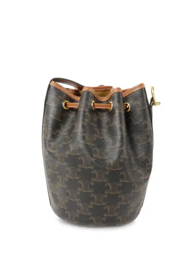 Pre-owned Celine Small Triomphe-canvas Drawstring Bucket Bag In Brown