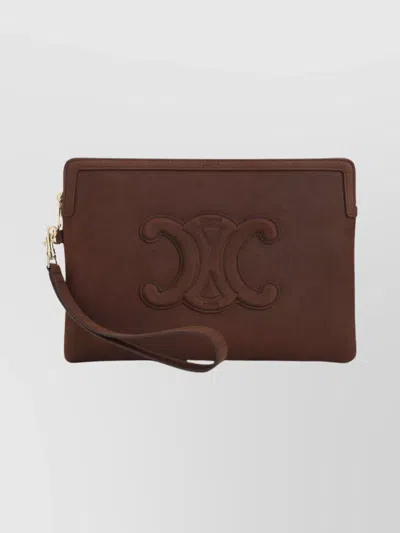 Celine Small Wrist Pouch Featuring Gold Hardware In Brown