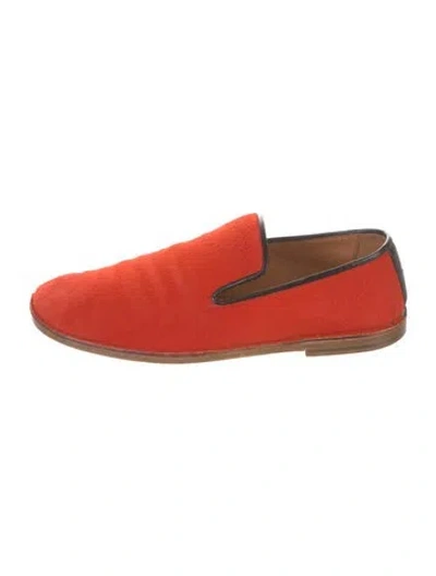 Pre-owned Celine Smoking Ponyhair Loafers In Red