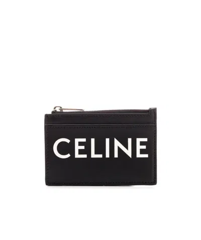 Celine Smooth Cow Leather Printed Zipper Card Bag In Black