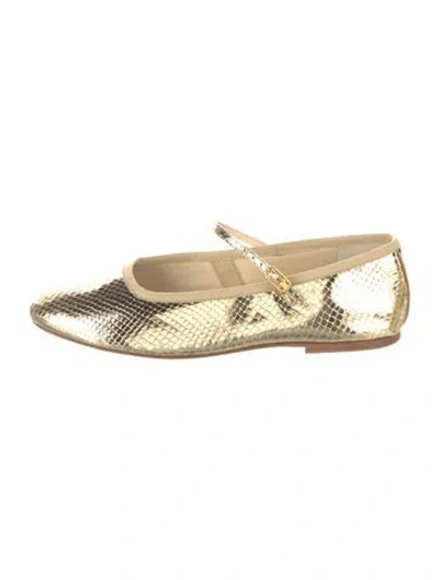 Pre-owned Celine Snakeskin Animal Print Ballet Flats In Gold