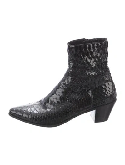 Pre-owned Celine Snakeskin Animal Print Boots In Black
