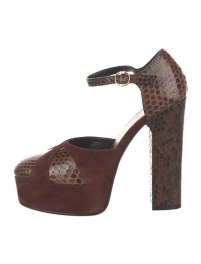 Pre-owned Celine Snakeskin Animal Print Pumps In Brown