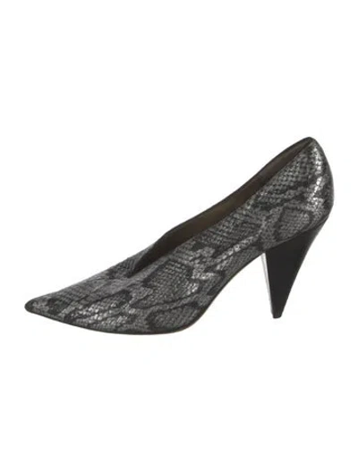 Pre-owned Celine Snakeskin Animal Print Pumps In Silver