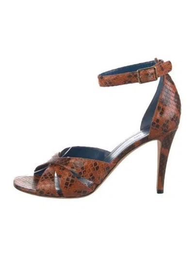Pre-owned Celine Snakeskin Animal Print Sandals In Orange
