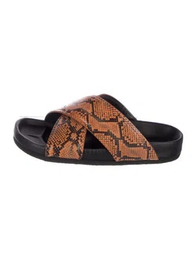 Pre-owned Celine Snakeskin Animal Print Slides In Brown