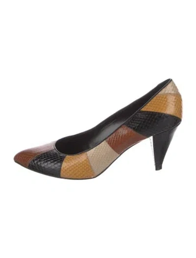 Pre-owned Celine Snakeskin Colorblock Pattern Pumps In Black