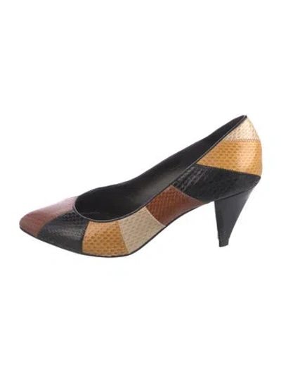 Pre-owned Celine Snakeskin Colorblock Pattern Pumps In Neutral