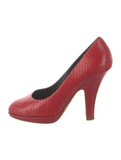 Pre-owned Celine Snakeskin Pumps In Red