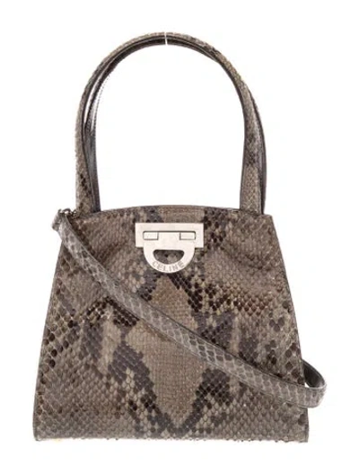 Pre-owned Celine Snakeskin Top Handle Bag Vintage In Brown