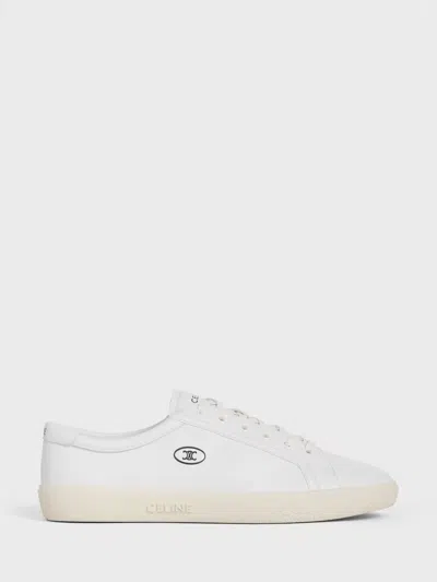 Celine Lou Low Lace-up Sneaker With Triomphe In Lambskin In White