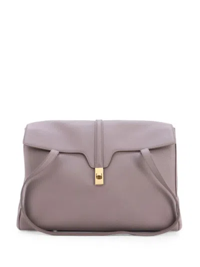 Pre-owned Celine Soft 16 Bag Grained Calfskin Large Shoulder Bag In Gray