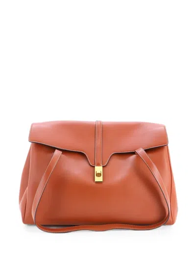 Pre-owned Celine Soft 16 Bag Smooth Calfskin Large Shoulder Bag In Brown