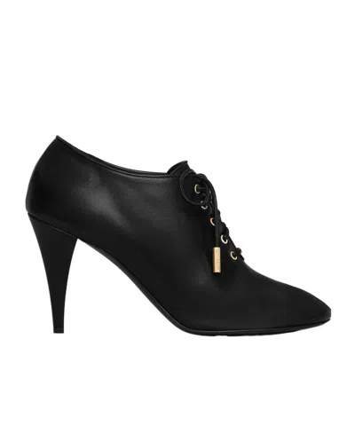 Celine Soft Oxford Lace-up Heeled Ballerina In Calfskin - Vegetal Tanning In Black