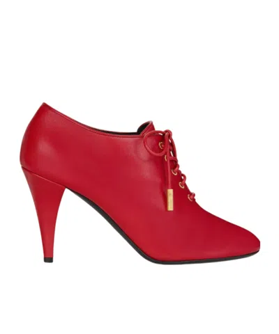 Celine Soft Oxford Lace-up Heeled Ballerina In Calfskin - Vegetal Tanning In Red