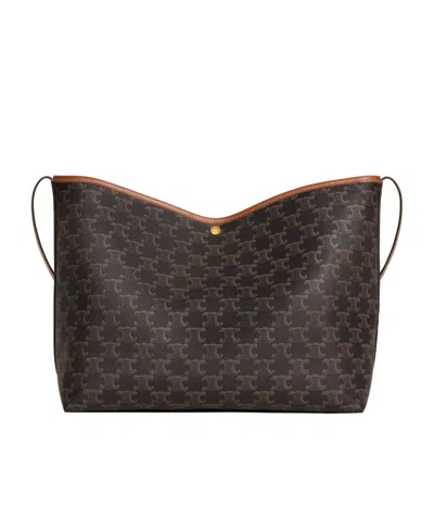 Celine Soft Shopper Bag In Triomphe Canvas And Calfskin In Brown