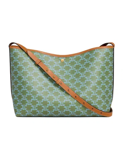 Celine Soft Shopper Bag In Triomphe Canvas And Calfskin In Green