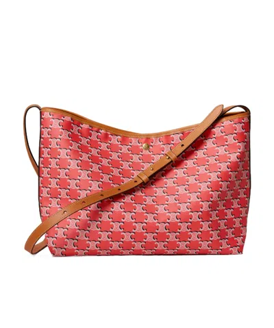 Celine Soft Shopper Bag In Triomphe Canvas And Calfskin In Red/black/white