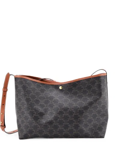 Pre-owned Celine Soft Shopper Triomphe Coated Canvas Tote Bag In Brown