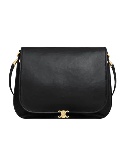 Celine Soft Triomphe Besace  In Supple Shiny Lambskin In Black