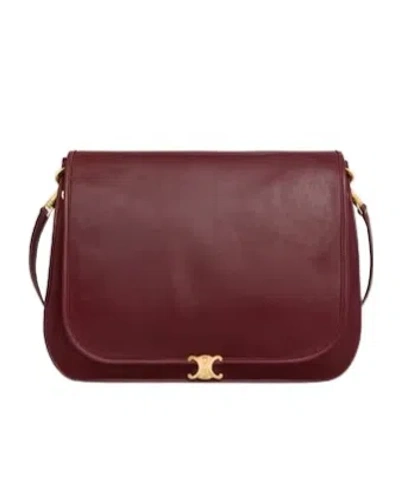 Celine Soft Triomphe Besace  In Supple Shiny Lambskin In Burgundy
