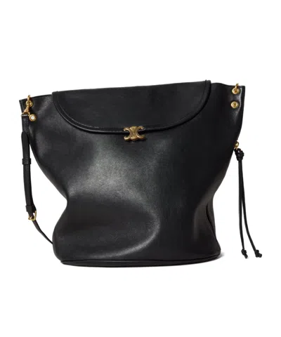 Celine Soft Triomphe Bucket In Shiny Lambskin In Black