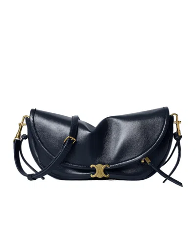 Celine Soft Triomphe Shoulder Bag In Dark Blue