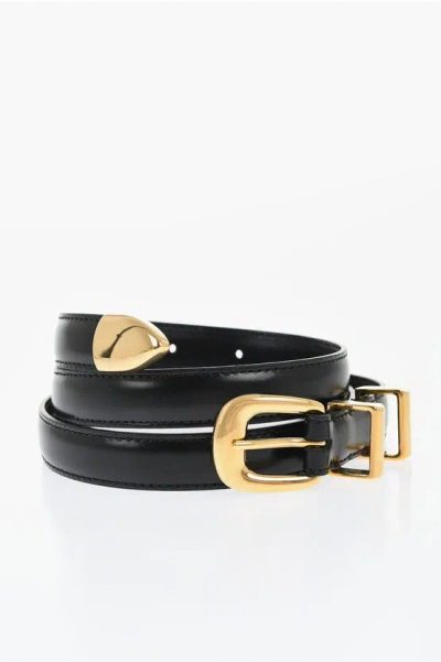 Celine Solid Color Leather Belt With Golden Effect Closure 20mm In Black