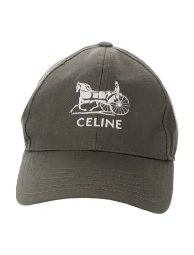 Pre-owned Celine Solid Embroidered Baseball Cap In Green/white
