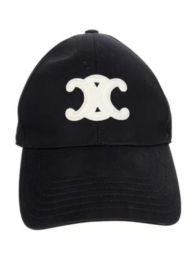 Pre-owned Celine Solid Triomphe Baseball Cap In Black