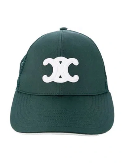 Pre-owned Celine Solid Triomphe Baseball Cap In Green