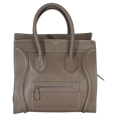 Pre-owned Celine Souris Drummed Calfskin Mini Luggage Tote In Gray