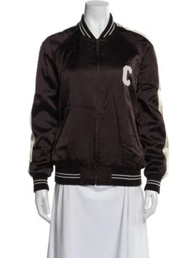 Pre-owned Celine Souvenir Teddy Satin Bomber Jacket In Brown