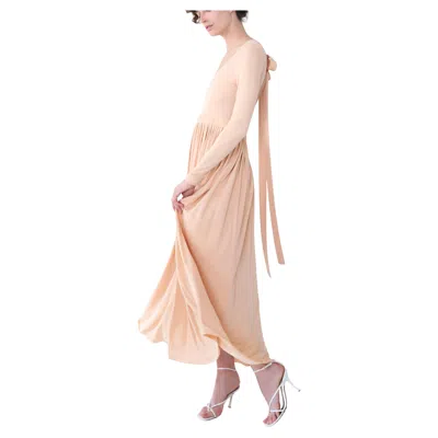 Pre-owned Celine Spring 2016 Phoebe Philo Peach Open Back Tie Neck Dress Xs-s In Sand