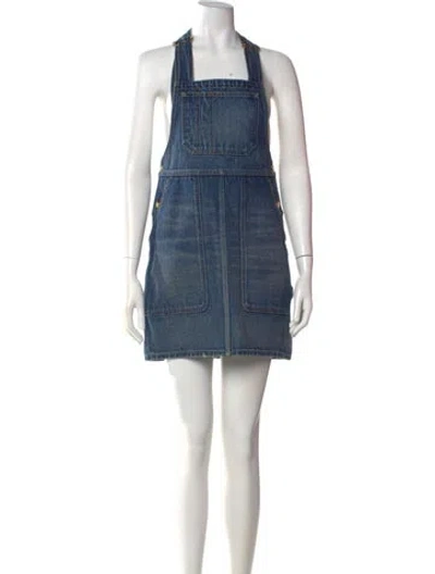 Pre-owned Celine Square Neckline Mini Dress In Blue