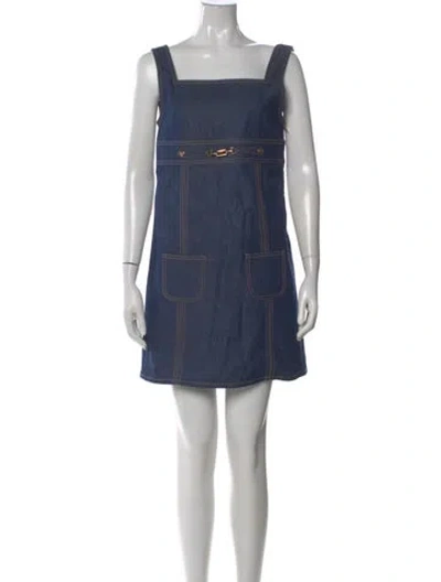 Pre-owned Celine Square Neckline Mini Dress In Blue