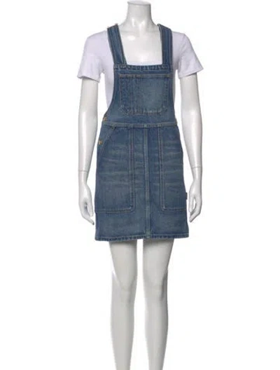 Pre-owned Celine Square Neckline Mini Dress In Blue