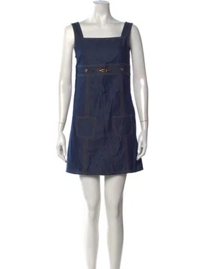 Pre-owned Celine Square Neckline Mini Dress In Blue
