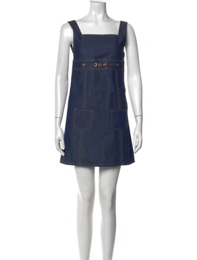 Pre-owned Celine Square Neckline Mini Dress W/ Tags In Blue