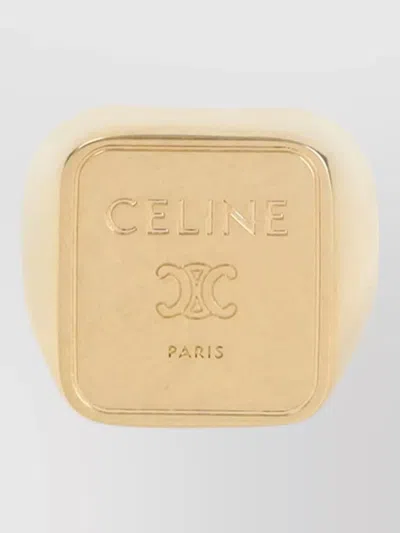 Celine Square Shaped Signet Ring With Polished Finish In Gold