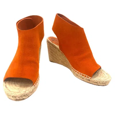 Pre-owned Celine Céline Ss16 Burnt Orange Suede Espadrille Wedge Sandals Size 38
