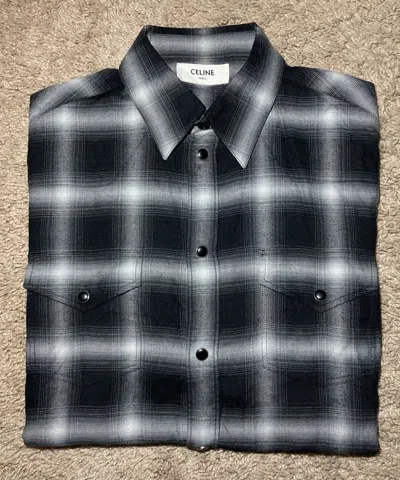 Pre-owned Celine Ss19  Shadow Plaid Western Shirt Viscose 2019 Hedi 37 In Black