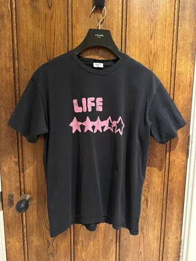 Pre-owned Celine Ss22  Life Black T Shirt With Pink Logo Hedi Slimane M