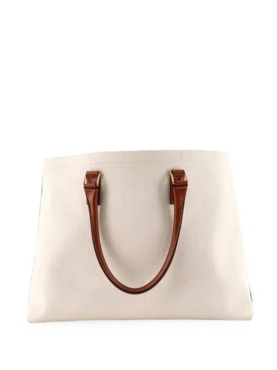 Pre-owned Celine St. Tropez Horizontal Cabas Canvas With Leather Tote Bag In Neutral