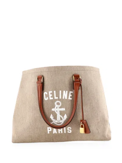 Pre-owned Celine St. Tropez Horizontal Cabas Canvas With Leather Tote Bag In Neutrals