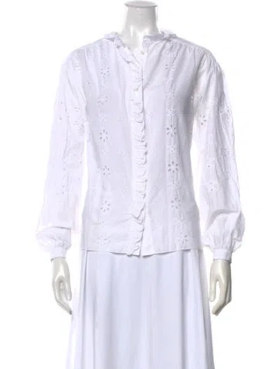 Pre-owned Celine St Tropez Patterned Blouse In White