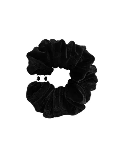 Celine Stamped Scrunchy In Polyester And Brass With Rhodium Finish In Black