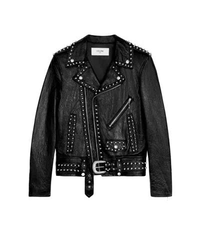 CELINE BIKER JACKET WITH STUDS IN SOFT LAMBSKIN